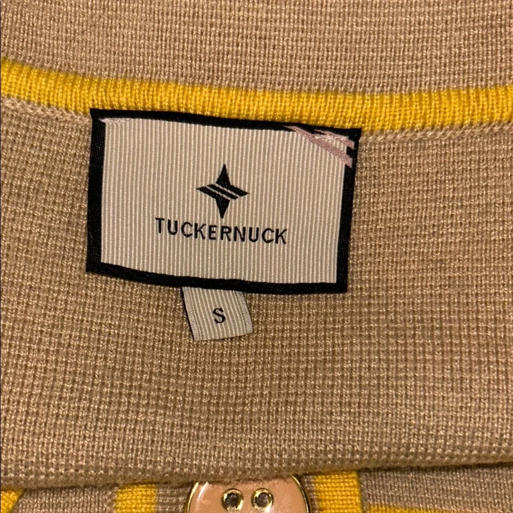 Tuckernuck Size S Yellow and Tan Striped Cardigan V-Neck Sweater - Picture 15 of 15